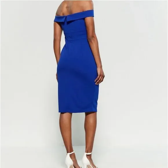Aiden Mattox royal blue off the shoulder side slit sheath dress size 2 - Picture 2 of 14